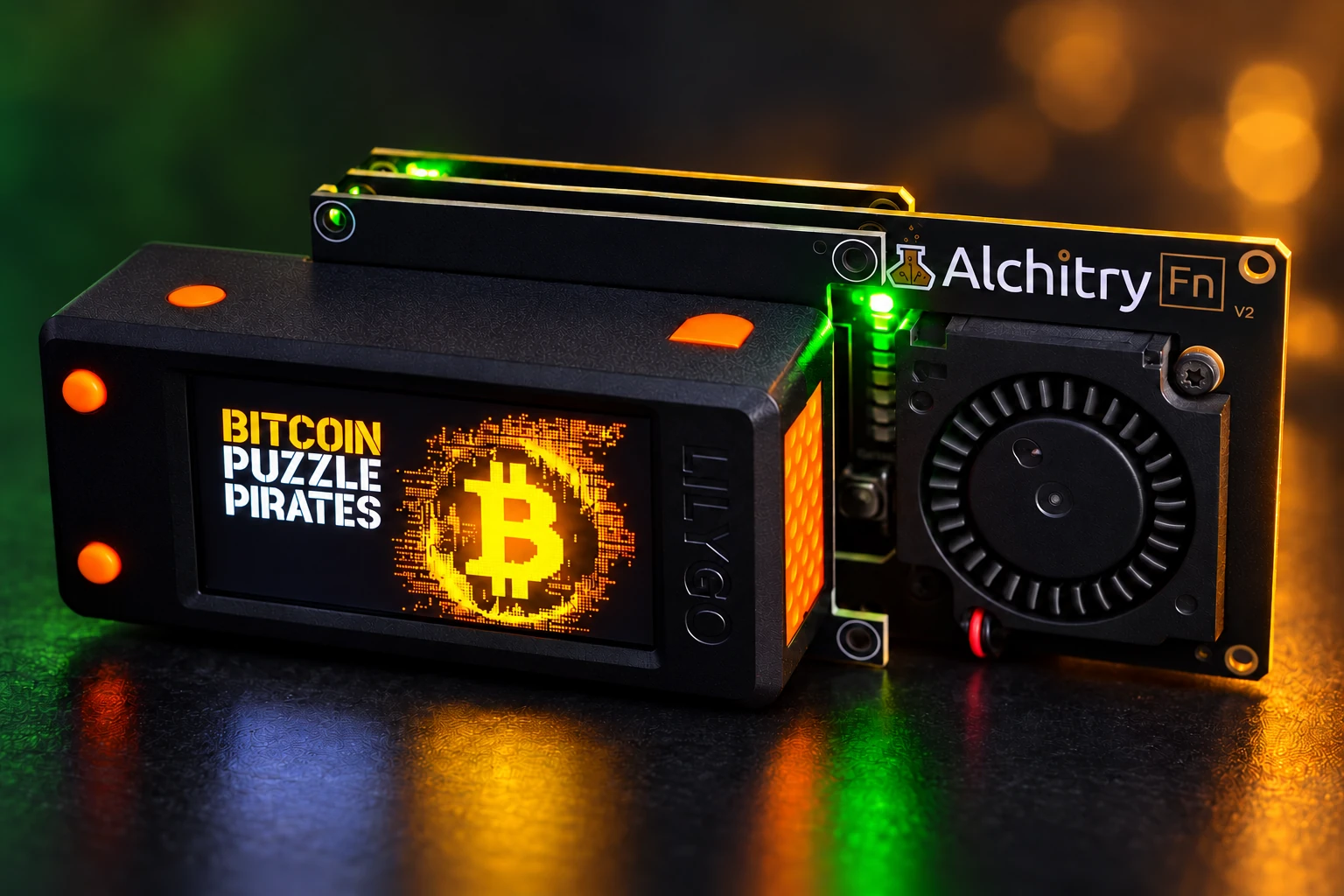Setup with Alchitry Fn V2 and LilyGo in the original case – staged based on device photo