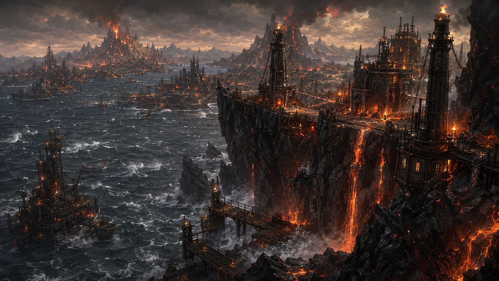 Lava over the rock cliffs