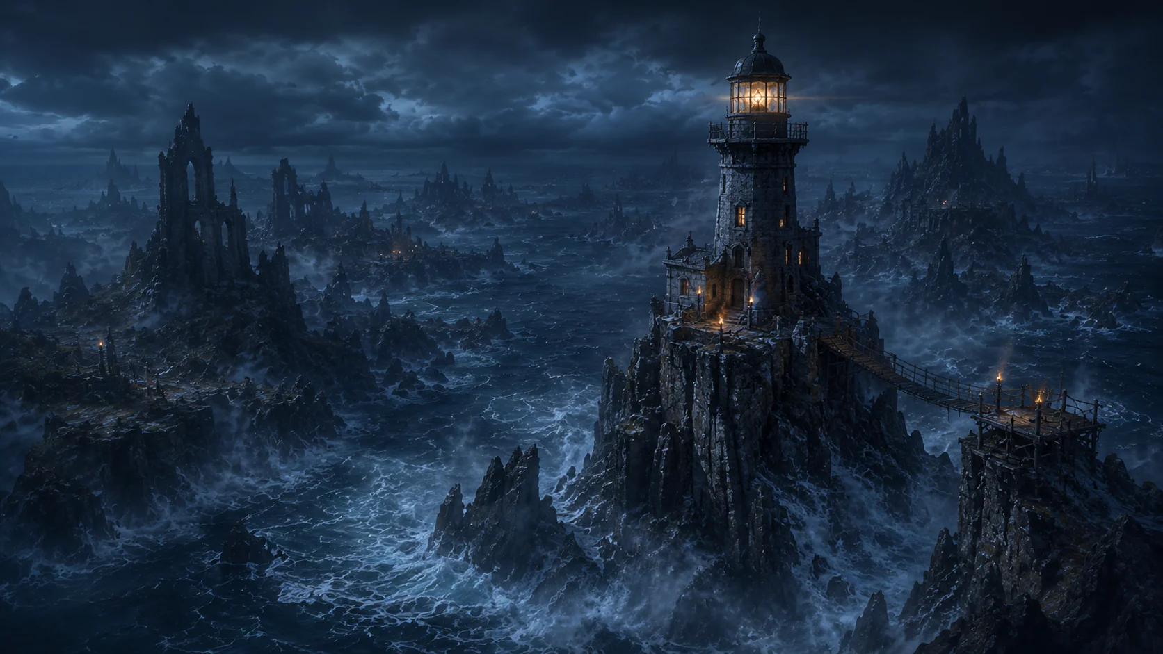 The Nighttime Coastal Tower