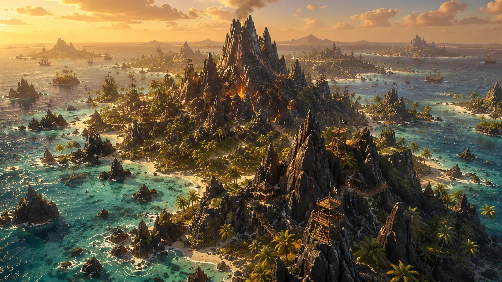 The volcanic island in the evening light